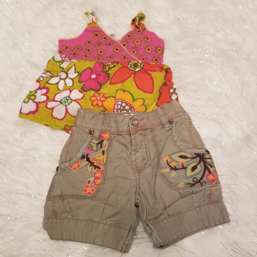 Mimi & Maggie short+tank top floral tan outfit 2T